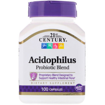 21ST CENTURY Acidophilus Смесь пробиотиков (100 капс) Запатентованная смесь наиболее полезного известного штамма Lactobacillus acidophilus, синергически соединенная с тремя другими генетически различными пробиотическими организмами и пребиотическим инулином.