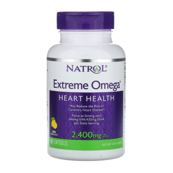 NATROL Extreme Omega 2400мг Лимонная (60 софтгелей) Добавка биологически активная к пище Omega Extreme 2400 мг состоит из смеси рыбьего жира и льняного масла, богатыми EPA и DHA. Комплекс  играет огромную роль для работы сердечно-сосудистой системы и для работы мозга.