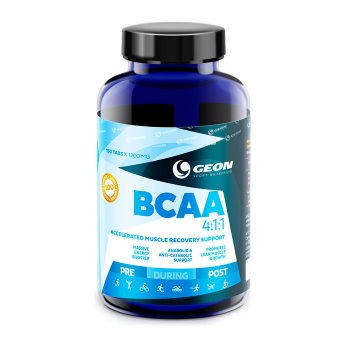 GEON BCAA 4:1:1 (150 таблеток) GEON BCAA 4:1:1 эффективно борются с катаболизмом, уменьшают мышечные боли, способствуют росту мышечных волокон, быстрому восстановлению организма после тренировки. 