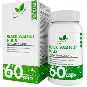 NATURALSUPP Black Walnut Hulls Скорлупа черного ореха 500мг (60 капсул) Оказывает омолаживающее воздействие, очищает от шлаков, препятствует размножению бактерий