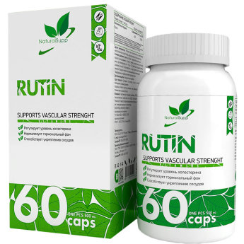 NATURALSUPP Rutin Рутин 100мг (60 капсул) Рутин - представляет собой вещество, которое обладает свойствами витамина P. Рутин является биофлавоноидом, питательным веществом-антиоксидантом, состоит из кверцетина и дисахарида. 