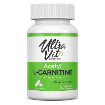 ULTRAVIT Acetyl L-Carnitine (60 капсул) Добавка от компании UltraVit быстро усваивается в организме. Улучшает работу мозга и центральной нервной системы. Восполняет запасы энергии в мышцах. Повышает выносливость и работоспособность спортсмена.