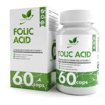 NATURALSUPP Folic Acid Фолиевая кислота (60 капсул) Комплексная пищевая добавка " Фолиевая кислота".  Поддержка женского здоровья. Поддержка красоты. Здоровье нервной системы.
