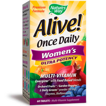 NATURE&#039;S WAY Alive! Once Daily Women&#039;s (60 таблеток) Обеспечивает сбалансированное разнообразное питание - Alive! multi с CranRx и смесями на основе различных пищевых продуктов.