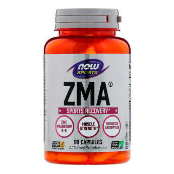 NOW ZMA (90 капсул) ZMA – уникальный комплексный продукт спортивного назначения, который успешно зарекомендовал себя в мире биодобавок. Основным эффектом этой добавки является процесс увеличения и ускорения синтеза тестостерона. Отвечают за это три координационных элемента продукта: магний, цинк и витамины - В6.