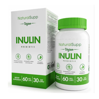 NATURALSUPP Vegan Inulin Инулин 500мг (60 капсул) NATURALSUPP Vegan Inulin INULIN- комплексная пищевая добавка, активные вещества которой способствуют размножению полезных бактерий. За счет выработки бактерий он питает микрофлору кишечника, оказывает благоприятное воздействие на работу ЖКТ.