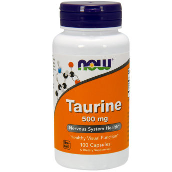 NOW Taurine 500 мг (100 вегкапсул) Помогает при лечении заболеваний сердечно-сосудистой, нервной системы и почек, при холецистите и катаракте.