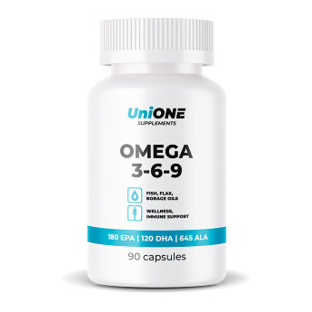 UniONE Omega 3-6-9 90 капсул Omega 3-6-9 от UniONE​ - редкое сочетание полинасыщенных жирных кислот, которые необходимы не только для спортсменов, но и для всех людей, не зависимо от возраста и пола.