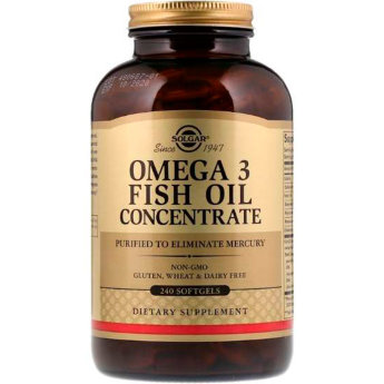 SOLGAR Omega-3 Fish Oil Concentrate 1000 мг (240 софтгелей) ​Капсулы «Концентрат рыбьего жира Омега-3» - дополнительнЫЙ источник полиненасыщенных жирных кислот омега-3 (эйкозапентаеновой и докозагексаеновой кислоты).