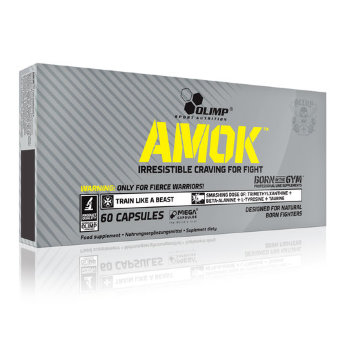 OLIMP Amok 60 кап Amok от Olimp - это самый настоящий монстр, разработан специально для того, чтобы обеспечить вас экстремальной мотивацией и упрямством, пробивающимся сквозь ярость и разжигающим волну энергии, которая вырывается из вашего тела на протяжении всей тренировки. Amok - уникальная смесь точно подобранных количеств бета-аланина, L-тирозина и таурина, дополненная порцией 1,3,7-триметилксантина и женьшеня, чтобы дать энергию, буквально разрывающую на части.