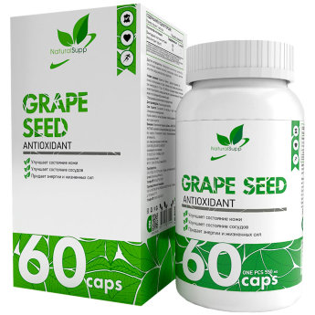 NATURALSUPP Grape Seed Экстракт виноградных косточек 250мг (60 капсул) Экстракт виноградной косточки, который содержится в составе Grape Seed от NaturalSupp, полезен для организма как источник сильнейших антиоксидантов.