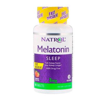 NATROL Melatonin Fast Dissolve Клубника 3 mg (90 таблеток) Обеспечивает помощь при бессоннице, способствует ночному расслаблению и улучшению общего состояния здоровья всего тела.
