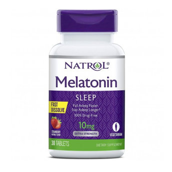 NATROL Melatonin Fast Dissolve Клубника 10 mg (30 таблеток) Мелатонин в форме быстрорастворимых таблеток с фруктовым вкусом. Помогает урегулировать появившиеся нарушения и способствует тому, чтобы сон снова становился глубоким и спокойным.