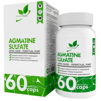 NATURALSUPP Agmatine Агматин Сульфат 600мг (60 капсул) Защищает нервные клетки от повреждений, увеличивает силовые показатели, способствует ускоренному кровообращению