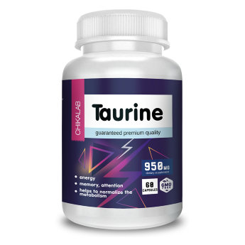 CHIKALAB Taurine (60 таблеток) БАД Taurine - Тормозной медиатор головного мозга, уменьшает судорожную активность височных областей коры головного мозга и восстанавливает дефицит эндогенного таурина.