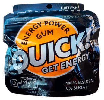 QUICK Energy Power Gum 3 шт Энергетическая жевательная резинка Quick! создана на основе уникальной запатентованной технологии - порошкообразное ядро, содержащее внутри таурин, экстракт зеленого чая и кофеин.