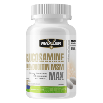 MAXLER EU Glucosamine-Chondroitin-MSM MAX 90 таб В основе комплекса хондропротекторов Glucosamine Chondroitin MSM Max от Maxler находятся соединения, из которых строятся суставы и другие соединительные ткани. Хондроитин, глюкозамин и метилсульфонилметан расходуются на укрепление соединительных тканей, а также предупреждают их разрушение. С их помощью вы сможете также бороться с болями и воспалительными процессами, которые появляются при травмах, и улучшить подвижность своих суставов.