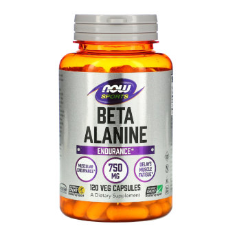 NOW Beta Alanine 750мг (120 вегкапсул) Beta-Alanine 750 mg – является аминокислотой, которая используется мышечными клетками для синтезирования карнозина. Поддерживает мышечную выносливость.
