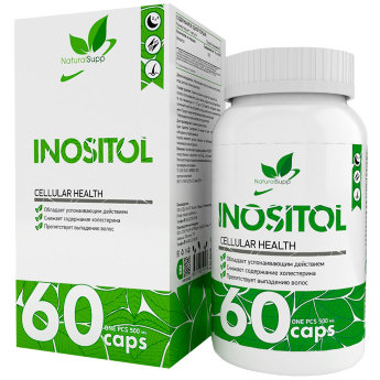 NATURALSUPP Inositol Инозитол 600мг (60 капсул) Обладает успокаивающим действием, снижает содержание холестерина, препятствует выпадению волос.