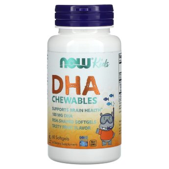 NOW DHA Kids Chewable 100 мг (60 жевательных софтгелей) Kid's Chewable DHA от компании NOW - это очень удобная и вкусная форма омега-3 для детей. Она позволит поддержать нормальное развитие детей и значительно улучшит их общее самочувствие. 