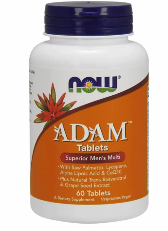NOW Adam Tablets (60 таблеток) Эффективный комплекс имеет богатый натуральный состав, в который входят такие ценные нутриенты, как витамин А, витамин С, витамины группы В, фолиевая кислота, кальций, магний, йод, цинк, селен, экстракты ягод, растений и семян фруктов, а также мощный омолаживающий антиоксидант коэнзим Q10. Продукт рекомендован для поддержания иммунитета, здоровья сердечно-сосудистой и половой системы, а также повышения физической и умственной работоспособности мужчин любой возрастной категории.