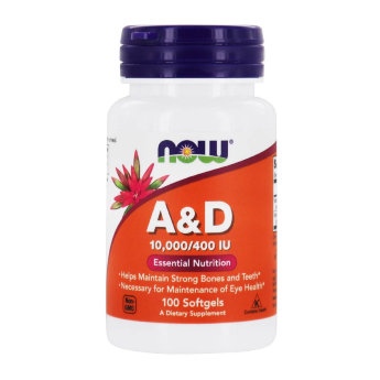 NOW A &amp; D 10000/400 (100 софтгелей) Витаминный комплекс NOW Vitamin A&D регулирует обмен веществ, улучшает общее самочувствие и настроение. Принимать его рекомендуется для устранения дефицита важных для организма нутриентов.
