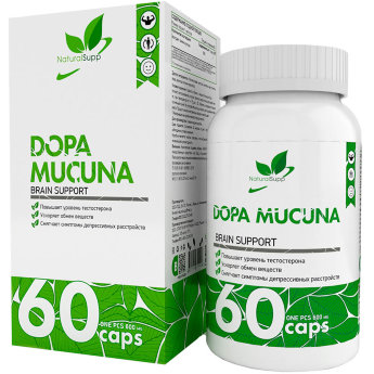 NATURALSUPP Dopa Mucuna Мукуна 600мг (60 капсул) Повышает уровень тестостерона, ускоряет обмен веществ, смягчает симптомы депрессивных расстройств.