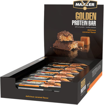 MAXLER EU Golden Bar 60 г (коробка 12шт) Golden Bar от компании Maxler - вкусный батончик с наполнителем, удобный в применении, мощный источник высококачественных протеинов, 32% белка под темной шоколадной глазурью!