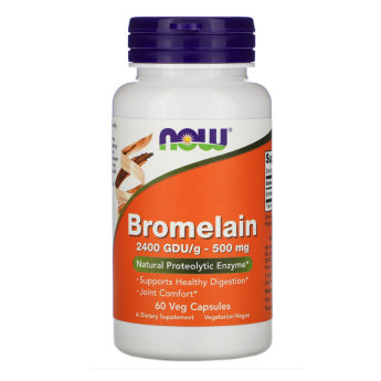 NOW Bromelain 2400GDU/g 500mg (60 вегкапсул) Природный протеолитический фермент. Поддерживает здоровое пищеварение. Комфортное состояние суставов.