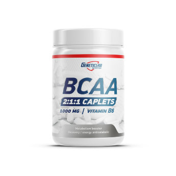 GENETICLAB BCAA 2:1:1+B6 1000мг (90 капсул) Препарат BCAA 2:1:1 + B6 содержит аминокислоты лейцин, изолейцин и валин в соотношении 2:1:1. Кроме того, он дополнен витамином B-6, который способствует нормальному обмену белка и гликогена, а также снижает утомляемость.