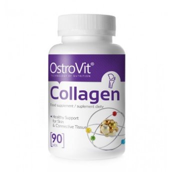 OSTROVIT Collagen 90 таб Примерно 30% всех белков организма представлена коллагеном. Этот белок является основой всех соединительных (кожа, сухожилия, хрящи, кости и т.д). Collagen отвечает за такие качества тканей как упругость, эластичность и прочность.