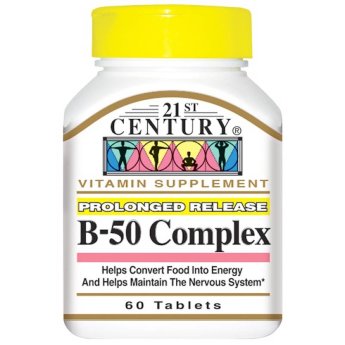 21ST CENTURY B-50 Complex (60 таблеток) Витамины группы B взаимозависимы друг от друга и взаимосвязаны своими функциями, они превращают пищу в энергию и помогают поддерживать здоровье нервной системы и тканей организма. Витамины пролонгированного действия медленно высвобождают питательные вещества в организме на протяжении длительного периода времени.