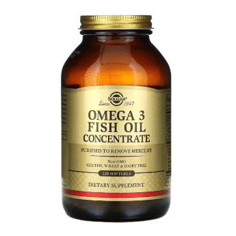 SOLGAR Omega-3 Fish Oil Concentrate 1000 мг (120 софтгелей) ​Добавка на основе концентрированного рыбьего жира, богатая Омега-3 жирными кислотами. 
